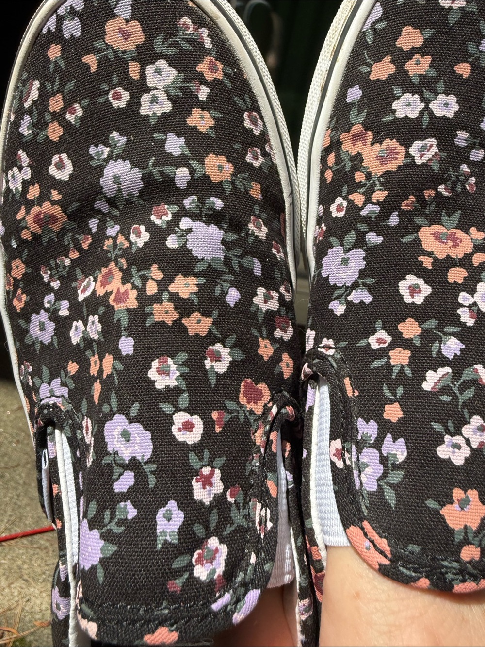 Vans Slip-On Floral Sneakers in Black with Pink & Lavender Flowers - Picture 6 of 7